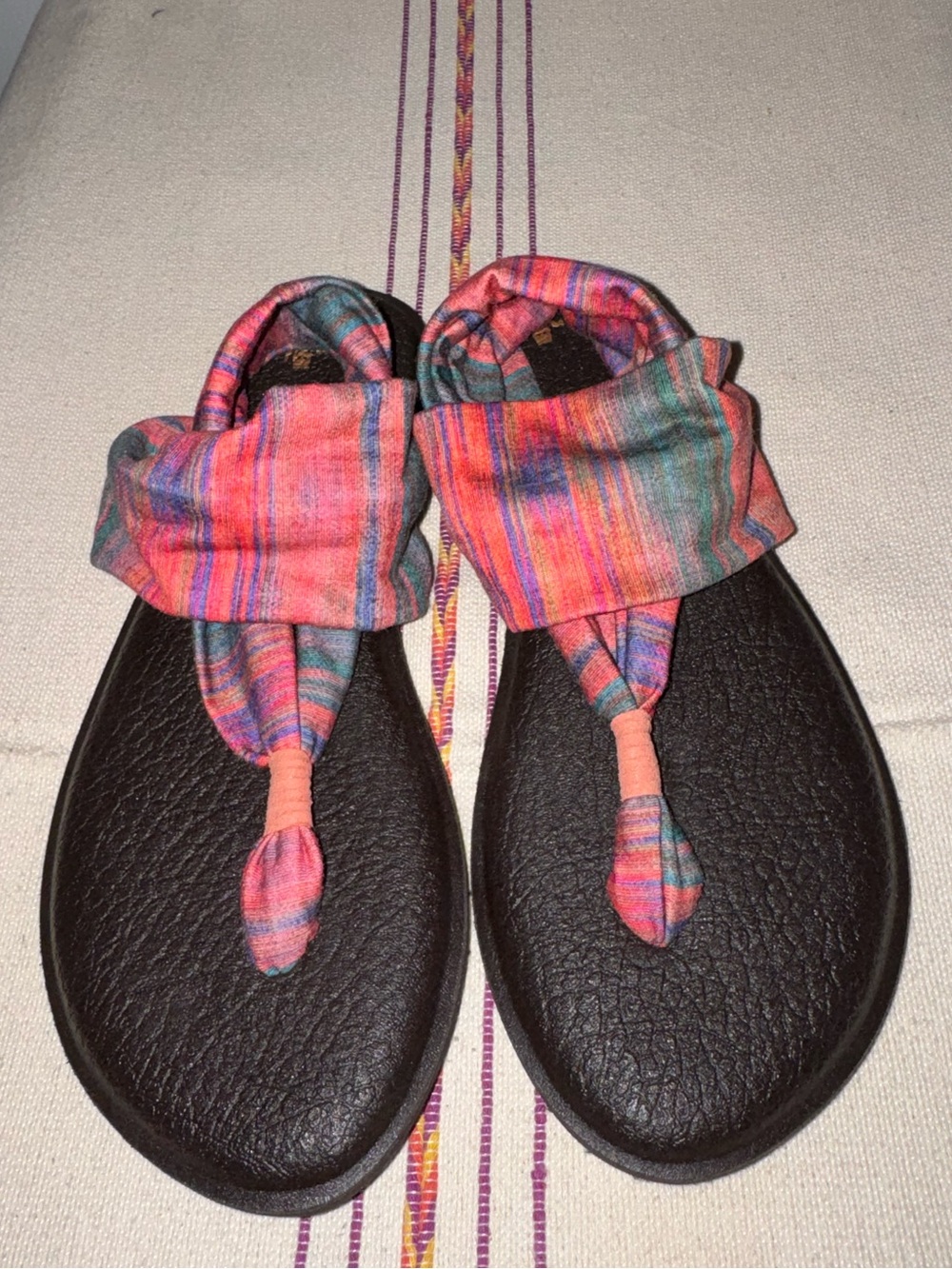Women's Sanuk Pink Multi-Striped Fabric Wrap Sandals